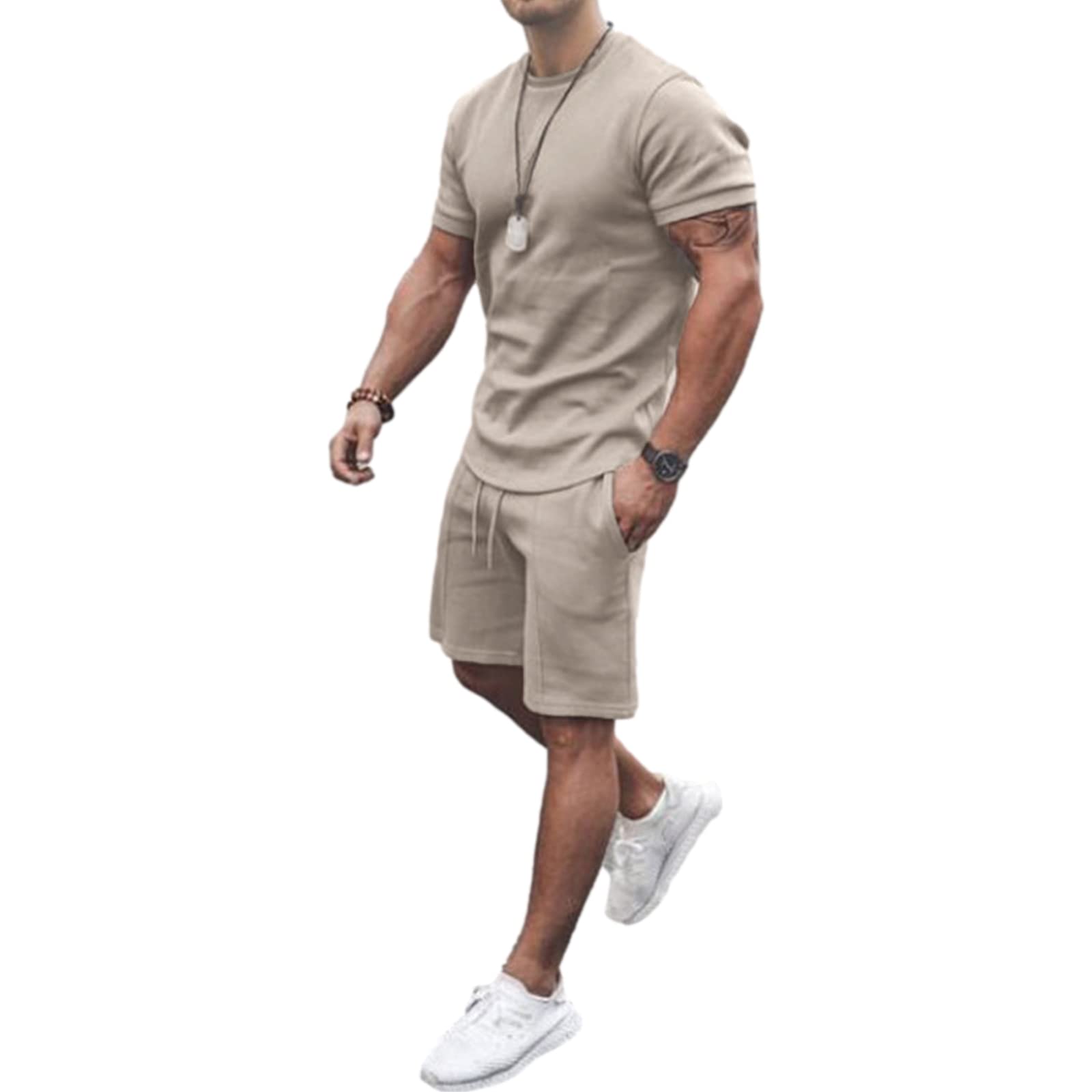 amropi Chándal Deportivo para Hombre de 2 Piezas Camiseta+Shorts Verano Conjunto