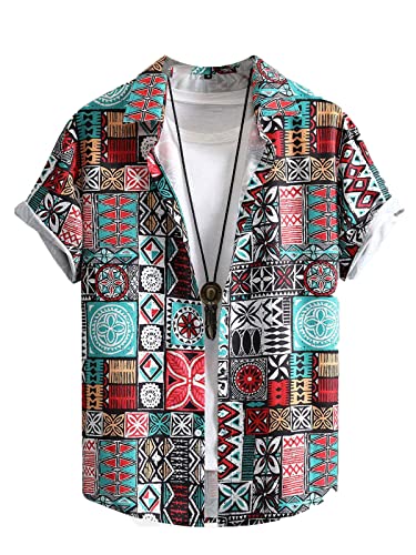 Hombres Estilo Étnico Imprimir Camisa Camisa Casual Suelta Estilo Playa Moda Vintage Western Azteca Patrón Camisas de Manga Corta Verano Solapa Calle Hombre Top