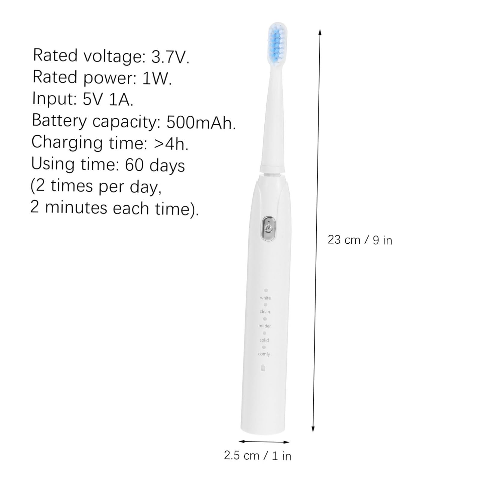 Ipetboom Electric Toothbrush with USB Charging Design Five Speed for Cleaning for Home Use and Sensitive Gums White