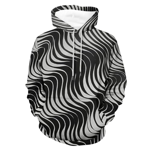 Sweatshirt Pullover Homme Femme Rayures Noires Blanches Hoodie Manches Longues S