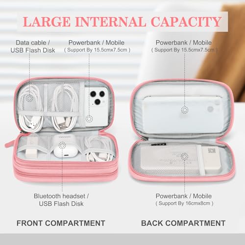 Image of FYY Electronic Organizer, Travel Bag, Pouch, Carry Case Portable Waterproof Double Layers for Cable, Cord, Charger, Phone, Earphone Pink