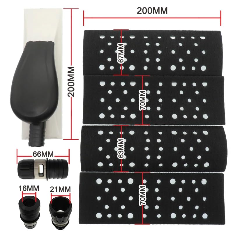 Bloque De Lijado De 200 X 70 Mm, Almohadilla De Esponja Para Lijadora Manual Al Vacío Sin Polvo Con 4 Almohadillas De Repuesto Para Pulido De Madera Y Reparación De Automóviles