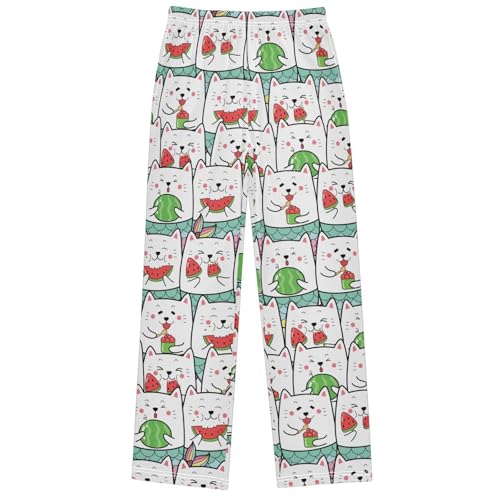 Boy's Pants Cat Mermaid Eat Watermelon Jogger Pants Elastic Waist Long Bottoms Trousers with Pockets 6-14 Years