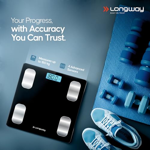 Image of Longway Weight Machine for Home | Digital Bathroom Scale for Human Body Weight Measurement | Extra Thick Tempered Glass with LCD Display | 3 Years Warranty (Black | Max Weight 180Kgs | Core)