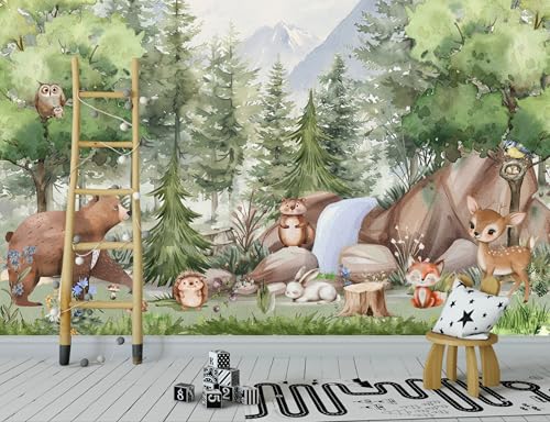 Papel Pintado Infantil Bosque Animales, Fotomurales Pared Tejido, bosque para habitación infantil, árboles, decoración de paredes, papel pintado de acuarela personalizado, papel pintado de niños