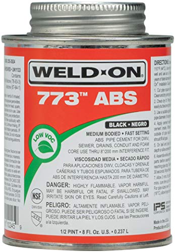 WELD-ON 10245 773 ABS Medium-Bodied High Strength Solvent Cement - Fast Setting and Low-VOC, Black, 1/2 Pint (8 fl oz)