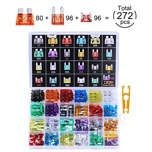 272Pcs - Car Blade Fuses Assortment Kit, Automotive Fuses - Standard & Mini & Low Profile Mini (2A/ 5A/ 10A/ 15A/ 20A/ 25A/ 30A/ 35A), Car Boat Truck Suv Automotive Replacement Fuses #TOP4