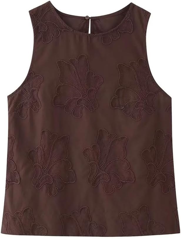 Women's Embroidered High Waist Lace-Up 2-Piece Suit of Vintage O-Neck Casual Vest