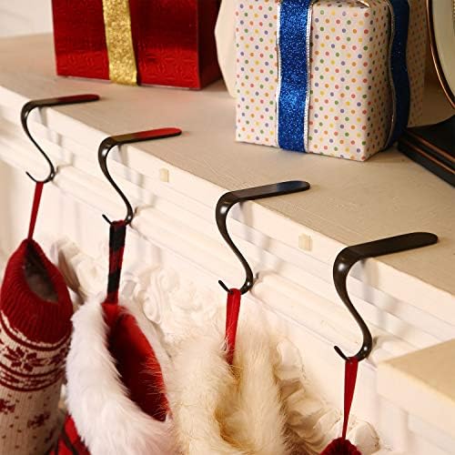 Boao 4 Pcs Christmas Stocking Holders Metal Mantel Stockings Hangers Classic Shelf Heavy Duty Stocking Garland Hangers for Counter Tables Window Fireplace Xmas Party Decoration (Black)