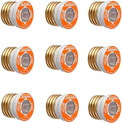 Bussmann BP/TL-20 20 Amp Time Delay, Loaded Link Edison Base Plug Fuse, 125V UL Listed Carded, 3 Blister Pack of 3 fuses (9 fuses Total)