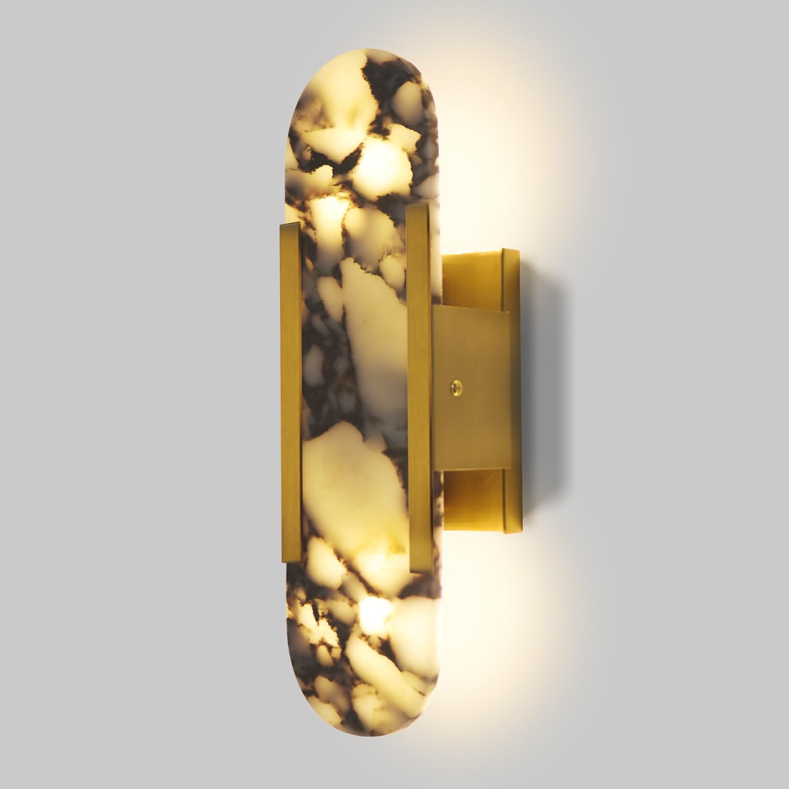 SXWNBIFH Gold Wall Sconce in Natural Alabaster Shade, Contemporary Luxury Wall Lamp Oval Marble, Upper and Lower Wall Lights for Bedroom Bathroom Stairway Living Room Hardwired G9 Socket *2