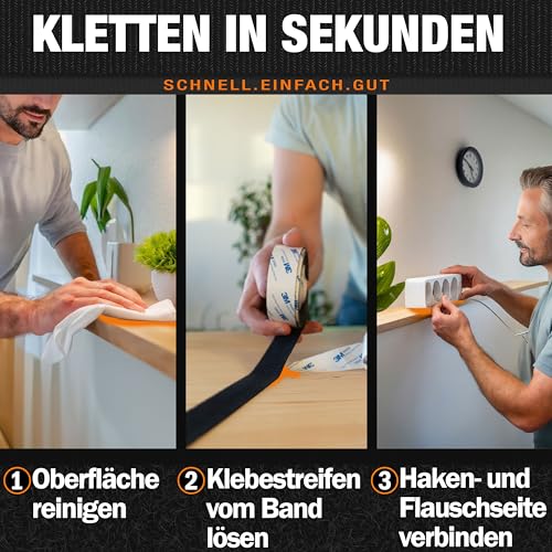 Klettband Selbstklebend Extra Stark Outdoor & Indoor 20mm x 5m weiß (3M Markenkleber), Klett I Klettverschluss Klebeband, Tape für DIY, Basteln, Haushalt, Nähen...ToolTopia Handwerksqualität