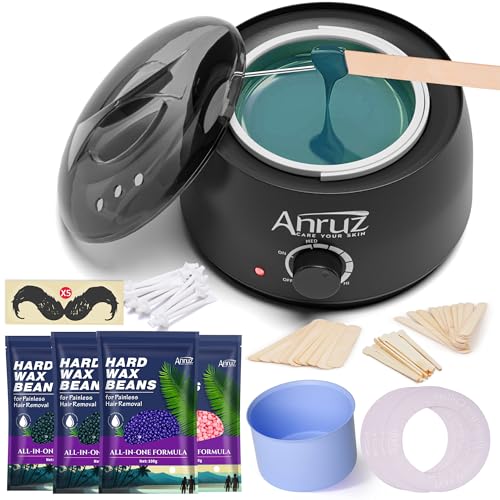 Anruz Waxing Kit for Women Men - Wax Kit for Hair Removal with Silicone Bowl,4 Bags Hard Waxing...