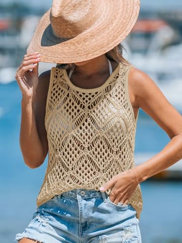 Imily Bela Womens Summer Crochet Tank Tops Knit Sleeveless Scoop Neck Sweater Vest Boho Hollow Out Cover Ups2