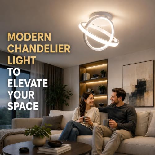 Image of Chandelier Light for Ceiling 50W | 23 cm Circular Ring Ceiling Light, Flush Mounted LED Lamp for Living Room, Hall & Bedroom | 3-in-1 Color Changing, Flicker-Free Soft Ambient Light