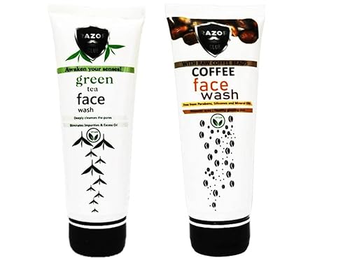 Razor Club Coffee with Beads & Green Tea Face Wash Combo|100 ml each| Bright, Clear Skin | Cleanser for all types of skin