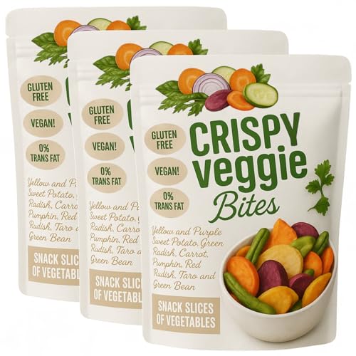 MIJOMA Knusprige Gemüsechips 3x90g – Veganer Gemüsesnack mit Meersalz – Glutenfrei, Halal, Kosher – Ohne Transfette – Wiederverschließbar – Bunt, knusprig, natürlich