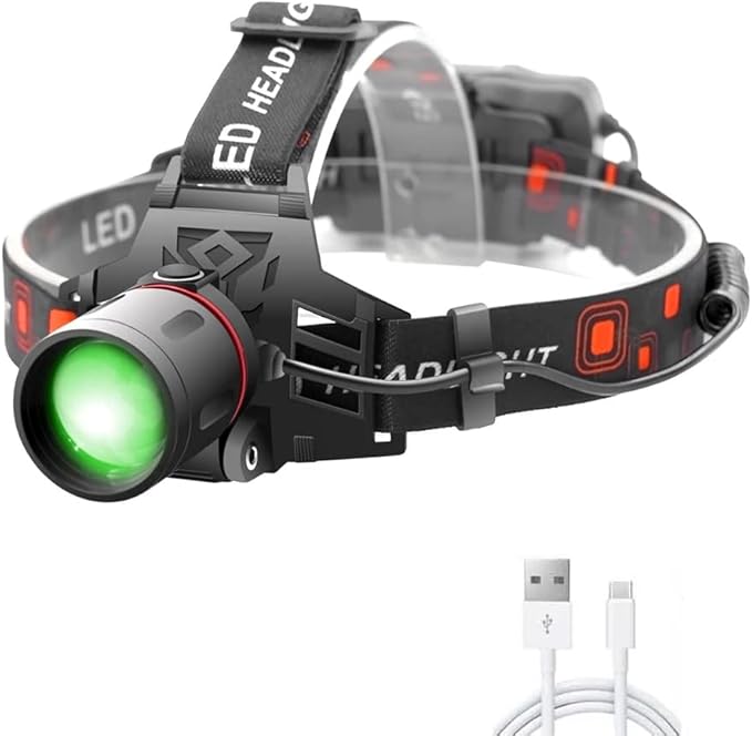 PROFORUS Hunting Headlamp Green Rechargeable, LED Headlamp with Green and White Light for Night