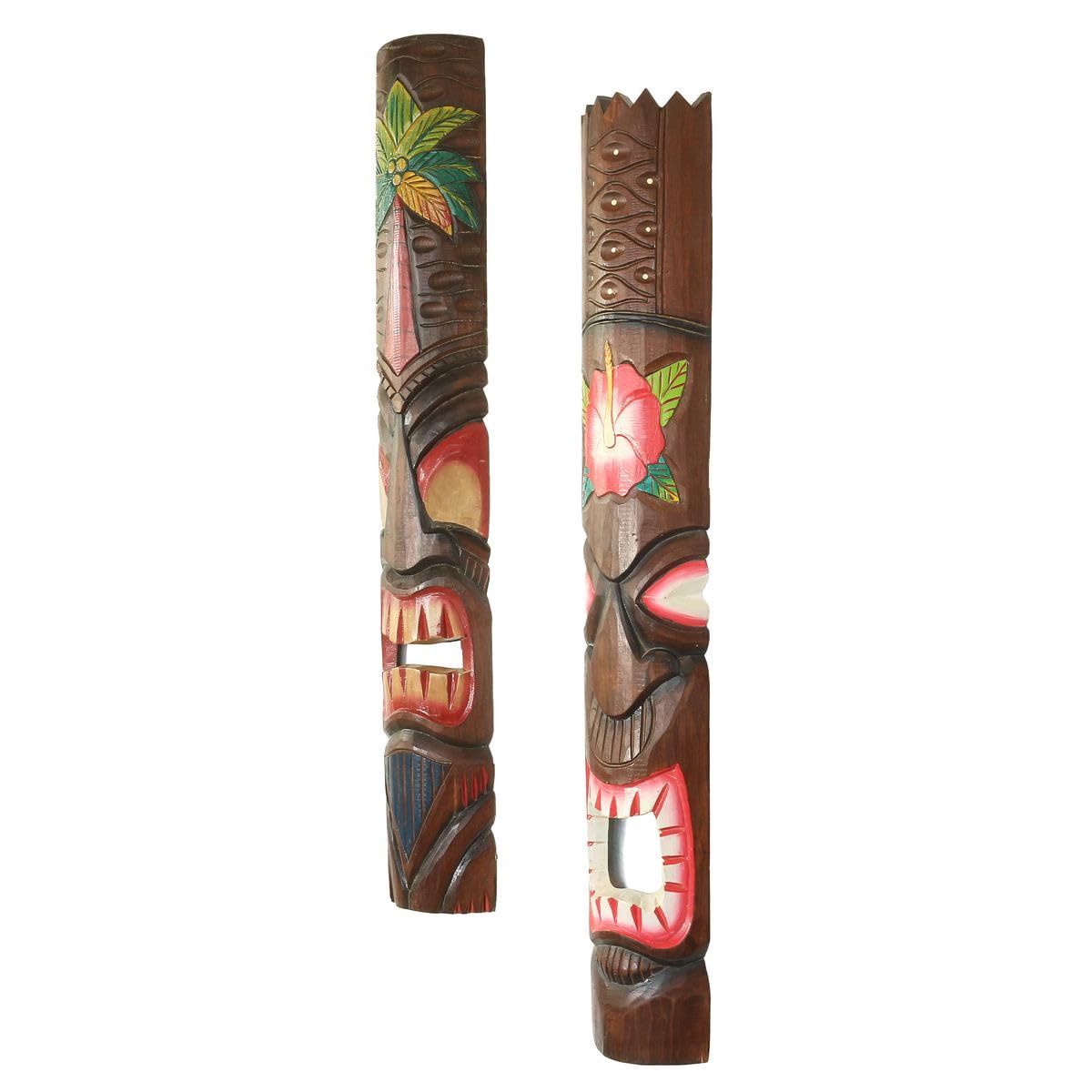 2er Set Maori Maske Wanddeko Wandbild Deko Holz Exotisch Partykeller Dekomaske zum aufhängen Tiki 100 cm