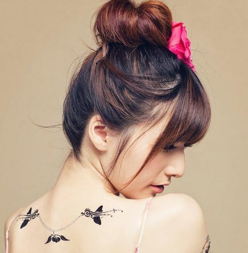 Birds Take Cherry Style Crystal Neck Temporary Tattoo DL-003