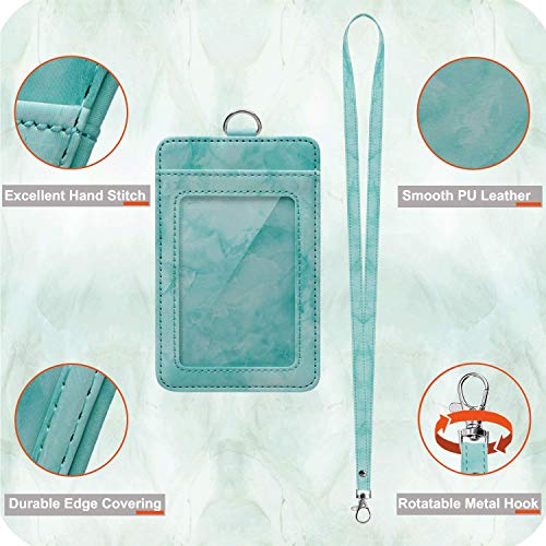 Marble Pattern Badge Holder, Life-Mate Id Badge Holder In Pu Leather With 1 Clear Id Window 1 Credit Card Slot And Pu Leather Lanyard For Badge Credit Cards College Id Cards In Green Marbling #TOP2