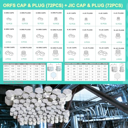 Legines Jic And Orfs 128Pcs Industrial Hydraulic Hose Tube And Pipe Fitting Kit Cap And Plug Kits With Galvanized 45# Steel And Precision Threading In Orfs And 37° Dash Sizes 4 6 8 10 12 16 thumb #6