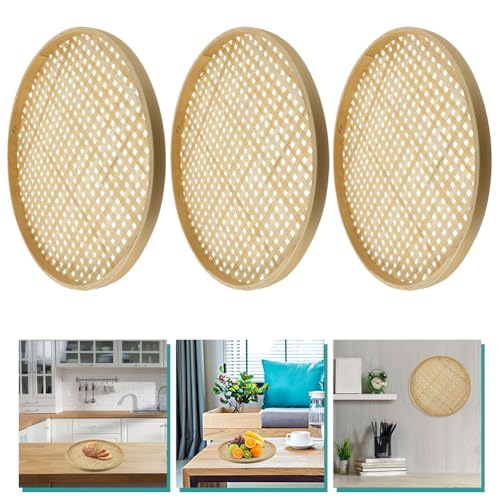 Bestoyard 21SBEF0357PN32OP3DY 3Pcs Bamboo Sieve Snack Storage Basket Rice Sieve Kitchen Basket Bamboo Colander Storage Basket Woven Tray Pantry Storage Baskets Sink Colander Multifunction Fruit thumb #5
