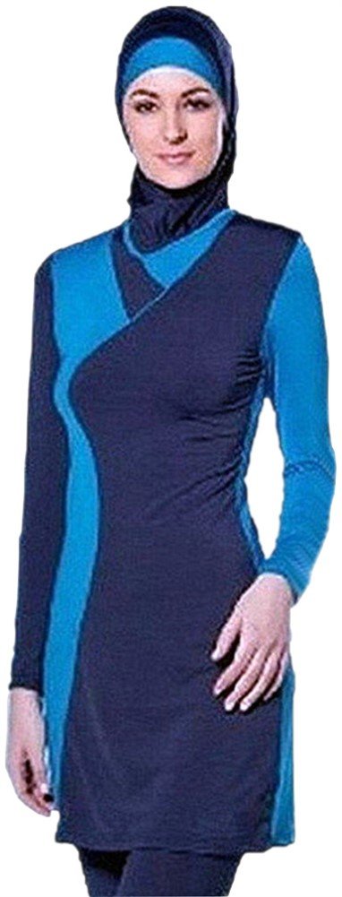 YEESAM Costumi da bagno musulmani da donna, costumi da bagno modesti burkini a maniche lunghe islamico, Tutto Blu, 44-46