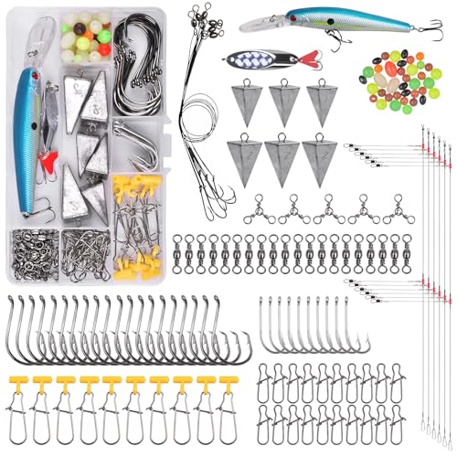 Saltwater Fishing Tackle Kit, 136pcs Surf Fishing Gear Fish Finder Rigs Saltwater Fishing Lures...