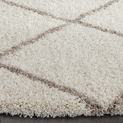 Image of Trellis Design Microfiber Hand Woven Shaggy Carpet Collection with 2 inch Pile Height Carpet for Living Room Size 6x6 feet Round coular Ivory /Beige