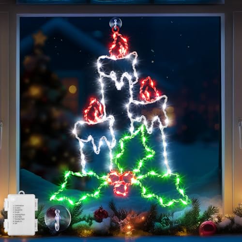 Enhon 15.8" Christmas Window Silhouette Light, Battery Operated Lighted Candles