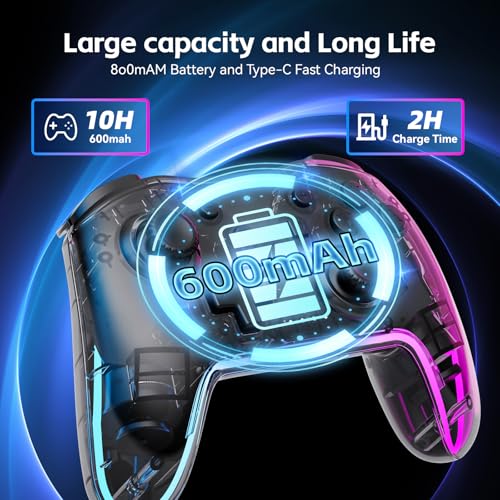 Image of Wireless Pro Controller for Switch /Lite /OLED /PC /Android /iOS - Ergonomic Gamepad with 7 Color RGB Lighting, Turbo /Vibration Adjustment & One-Key Wake-Up Function
