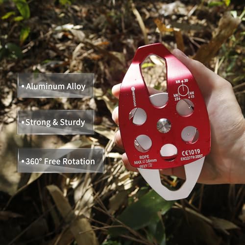 Image of NewDoar 30 KN CE Certified Large Rescue Pulley Single /Double Sheave with Swing Plate