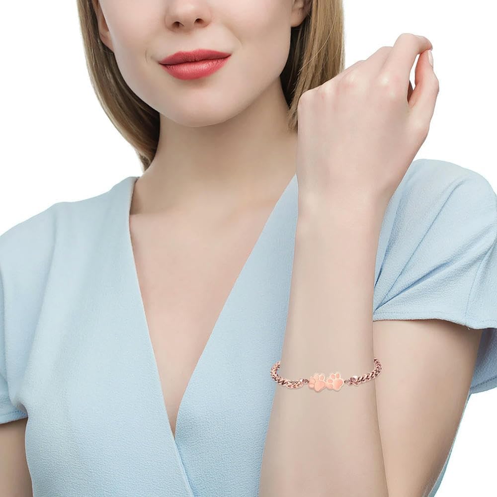 Customized Urn Bracelet Double Dog Paw Design Stainless Steel Snake Chain Adjustable Pet/Human Ashes Holder Elegant Gift Jewelry-A