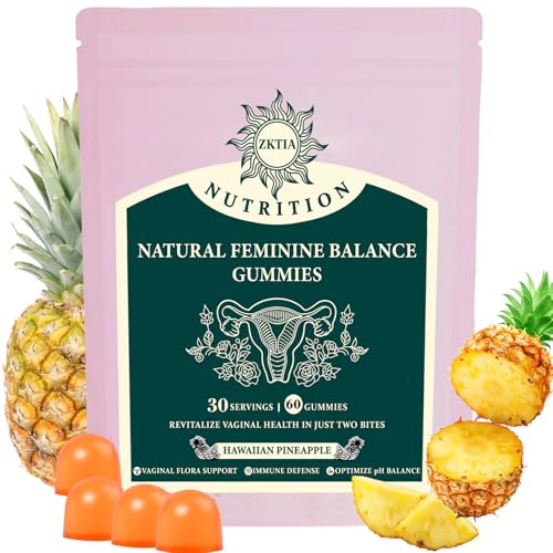 ZKTIA Premium Feminine Balance Gummies - for Women’s Health & Wellness - Immune Support - Vegan, Gluten-Free - Hawaiian Pineapple - 60 Gummies - 30 Servings