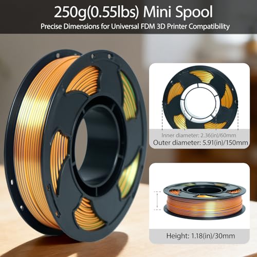 Image of Silk Tri Color Orange Blue Green PLA 1.75mm 250g Shiny 3D Printer Filament | Silk finish Tri Orange Blue Green Coextrusion Shiny Smooth transition Neatly wound 0.25kg Small spool for Bambu Creality FDM