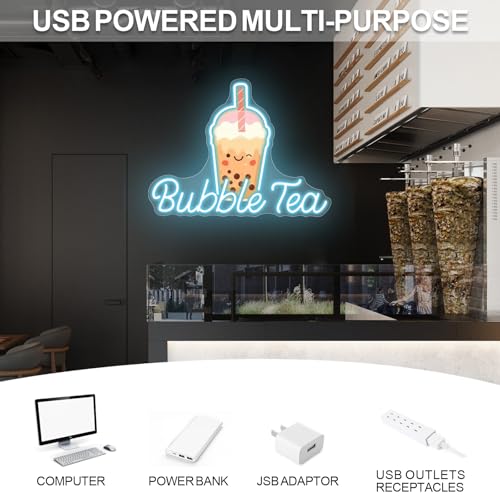 Image of Bubble Tea Neon Sign, Boba Tea Milk Tea LED Neon Light Drinks Coffee Bar Shop Wall Decor Art Personalized Restaurant Welcome, Coffee Dessert Shop Bubble Boba Tea Party Office Bedroom,Ice Blue