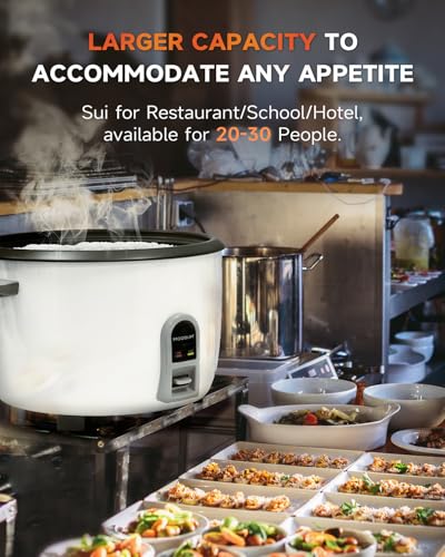 Image of Commercial Rice Cooker, Large Capacity 30-Cup (UnCooked), 60-Cup (Cooked) with One Touch Operation and 12-Hour Keep Warm, Easy to Use and clean,1600W, White
