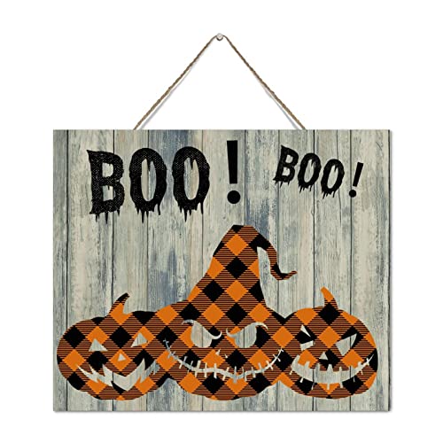 Panneau mural en bois Halloween retro Boo citrouille NABRAND 25x30cm