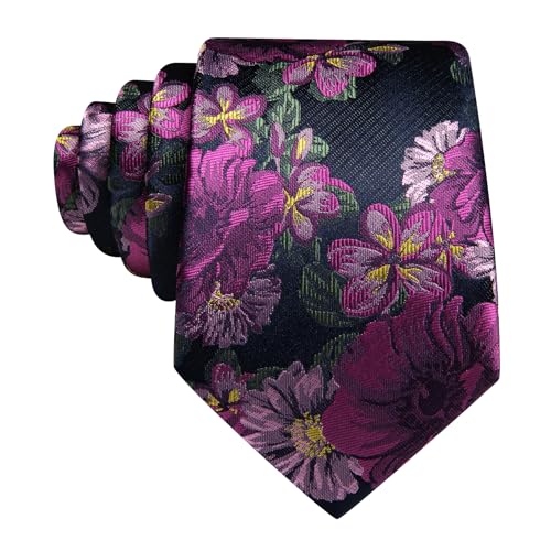 Image of Barry.Wang Floral Ties for Men Flower Necktie with Tie Clip Formal