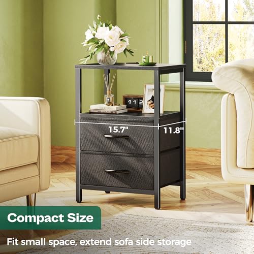 Image of Huuger Nightstand with Charging Station, Side Table with Fabric Drawers