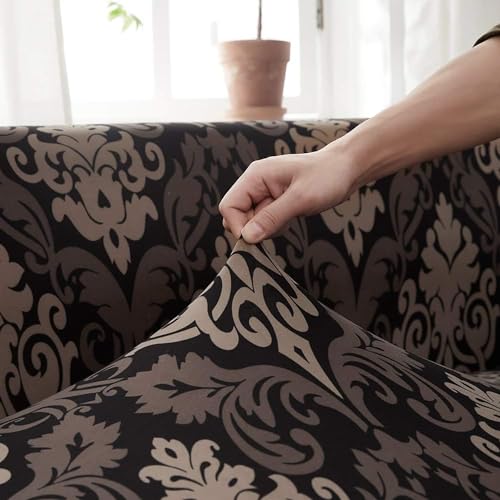 Image of House of Quirk Universal Sectional 140 GSM Sofa Covers L - Shape Slipcover 2pcs Elastic L-Type Chaise Sofa Furniture Protector (Black /Brown Motif)