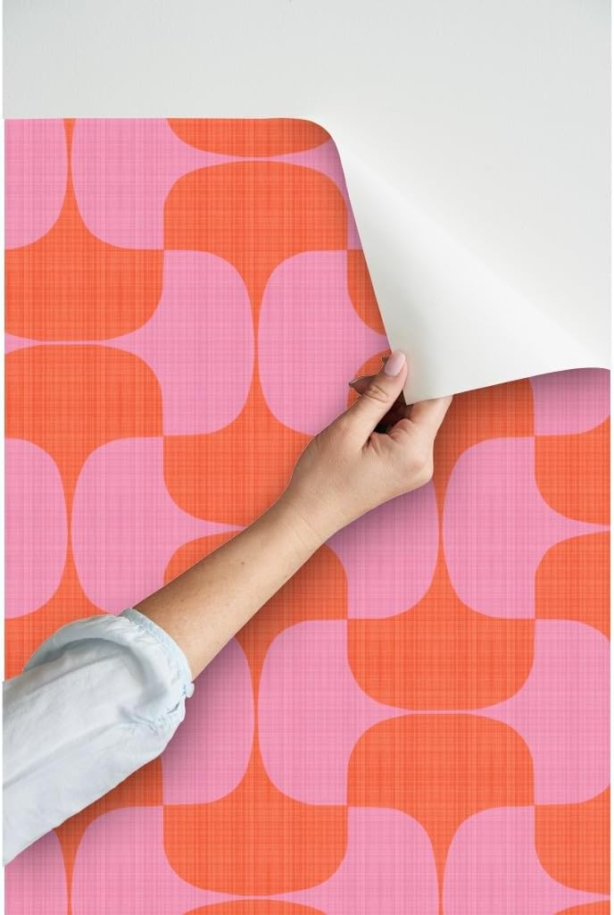 Peel & Stick Wallpaper 3ft x 2ft - Midcentury Mod Rose Pink Coral Orange Magenta Lavender Minimal Red Custom Removable Wallpaper by Spoonflower