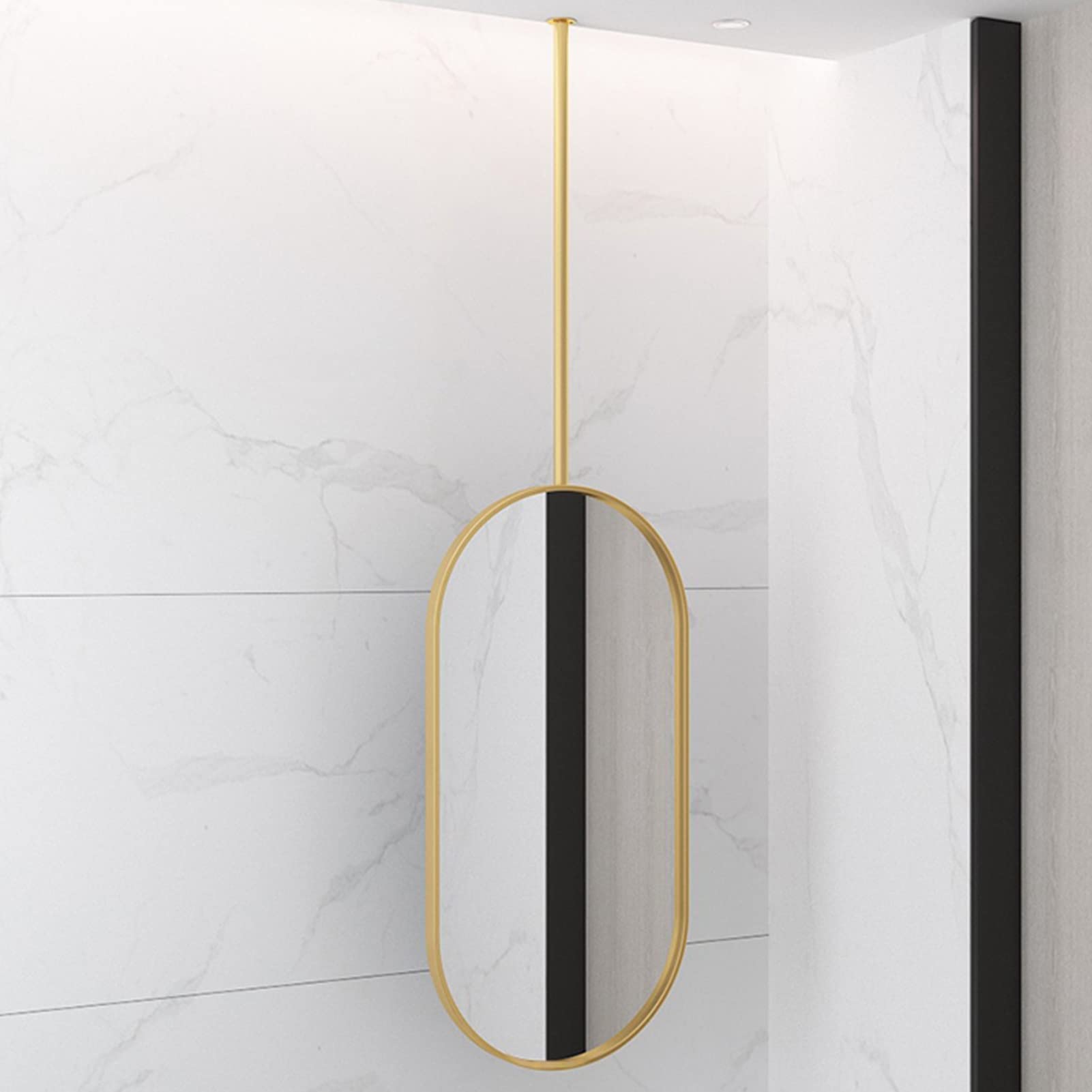 GLJTUO Wall Mirror Mounted Oval Decorative Mirrors Hanging Rod, with Gold Metal Frame and Ceiling Boom Vanity Make-up for Bathroom Living Room Creativ,size_name-50cmx70cm