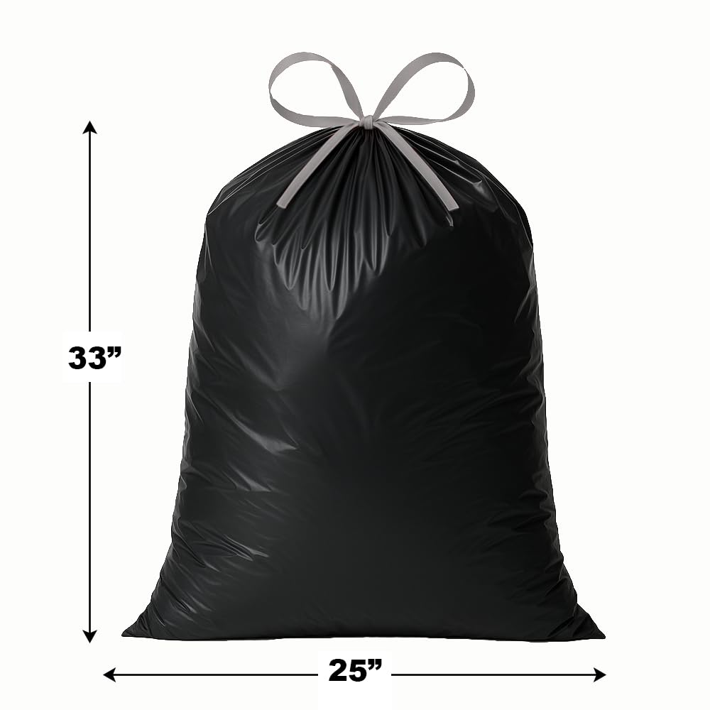 Ultrasac Bolsas de basura negras con cordón de 18 galones, 1.1 mil, 25 x 33 pulgadas, paquete de 144 unidades, para el hogar, cocina, servicios de alimentos y comerciales
