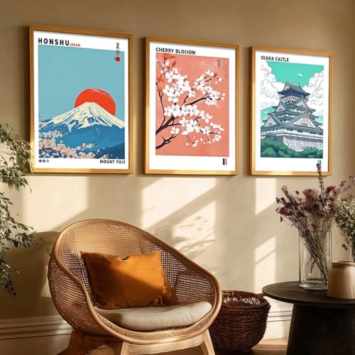Image of kotart Japan Nature Art and City View Wall Framed Posters | Japanese Nature Art and City View Aesthetic Framed Poster for Living Room Bedroom Gaming Room Studio Wall Decor Set Of 3 (13X17 inch)