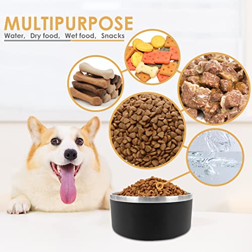 Image of Dog Bowl for Food and Water, 40 Oz Stainless Steel Pet Feeding Bowl, Durable Non-Skid Double Wall Insulated Heavy Duty with Rubber Bottom for Medium Large Sized Dogs Cats (64 Ounces /8 Cup, Black)