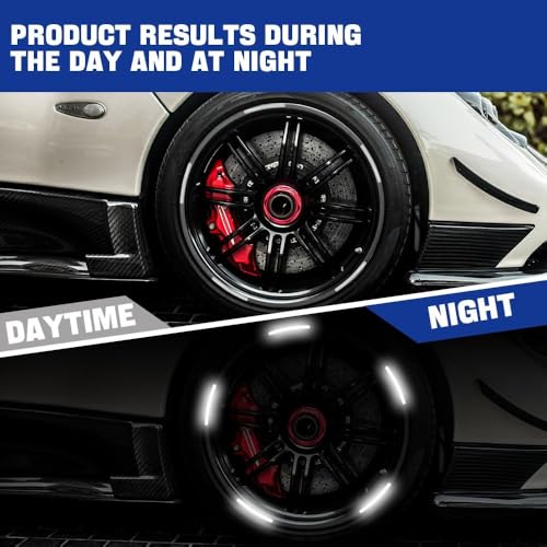 Image of Car Tyre Rim Reflective Stickers for Cars & Bikes, Night Visibility Warning Wheel Trim Safety Reflector Strips Waterproof Night Visibility Self Adhesive Universal Fit (Pack of 20, White)