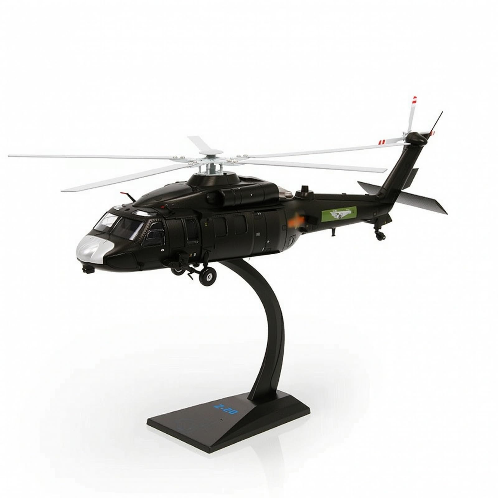 Aereo in Lega Modello Elicottero Miniatura da Tavolo Collezione con Supporto Curvo su Base Obliqua Rotori E Carrello Rifiniti Struttura, 1 48, Z-20
