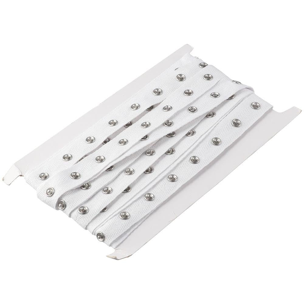 hobbyhub 3 Yards White Sewing Snap Button Tape Trim, 0.8 Inch Wide Soft Cloth Cotton Snap Button Ribbon Press Stud for DIY
